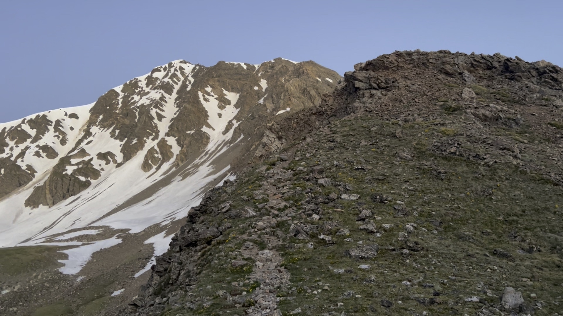 On the saddle looking up the ridge